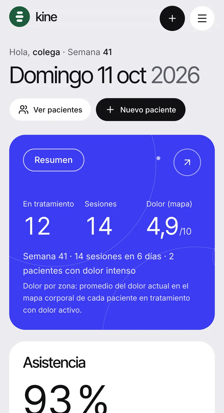 Pantalla de inicio de kine con el resumen de la semana